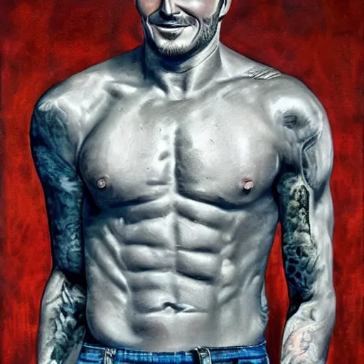 Image similar to beautiful lifelike painting of david beckham human horse centaur, majestic cinematic, hyperreal detailed facial features and uv lighting, art by ed roth and basil wolverton