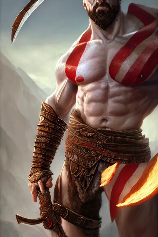 Image similar to god of war, accurate anatomy, only two hands, highly detailed, digital painting, artstation, concept art, smooth, sharp focus, illustration, Unreal Engine 5, 8K, art by artgerm and greg rutkowski and Alphonse Mucha
