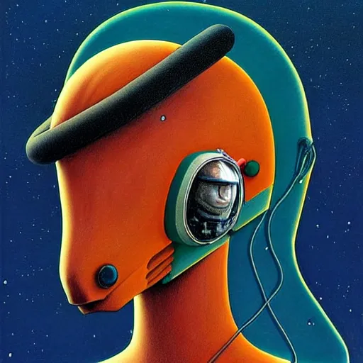 Image similar to Portrait of a Horse astronaut wearing helmet in the style of James Gilleard, Zdzislaw Beksinski, Mark Ryden, Wolfgang Lettl highly detailed, hints of Yayoi Kasuma