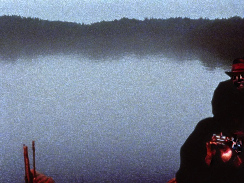 Prompt: the last poets of freedom, vintage 9 0 s vhs video still, fog over a lake, dramatic cinematic lighting, rich colors, sharp focus!, cronenberg