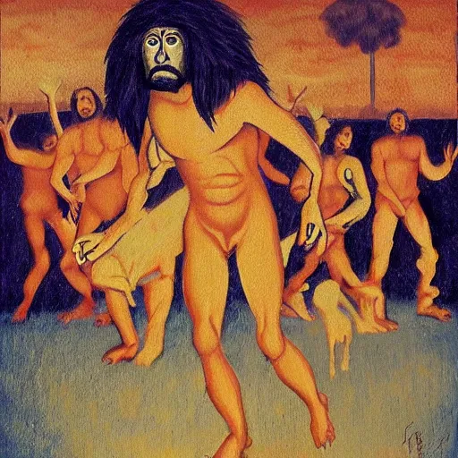 Prompt: Alien invasion in the style of a caveman painting