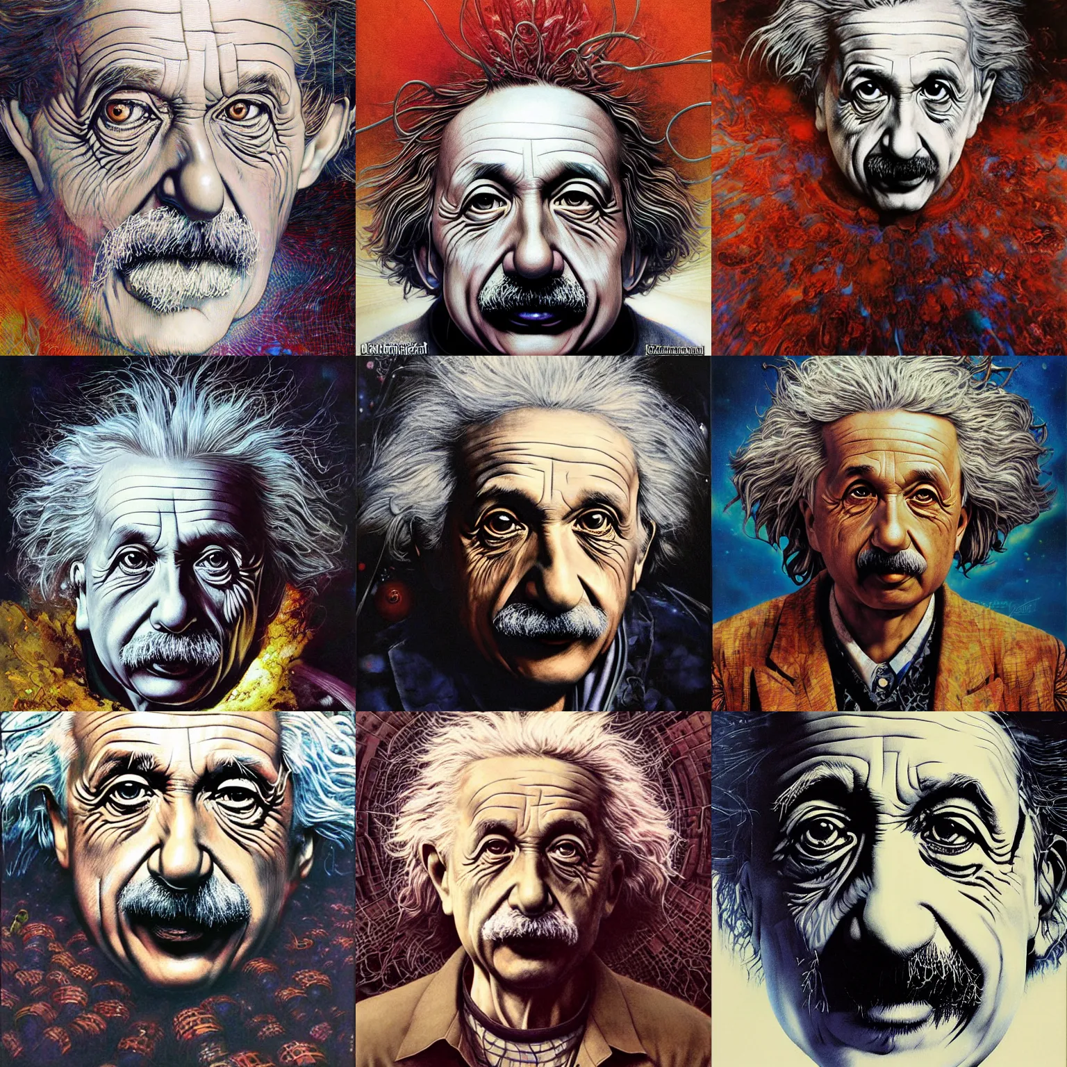 Prompt: realistic detailed image of Albert Einstein by Ayami Kojima, Amano, Karol Bak, Greg Hildebrandt, and Mark Brooks, Neo-Gothic, gothic, rich deep colors. Beksinski painting, part by Adrian Ghenie and Gerhard Richter. art by Takato Yamamoto. masterpiece