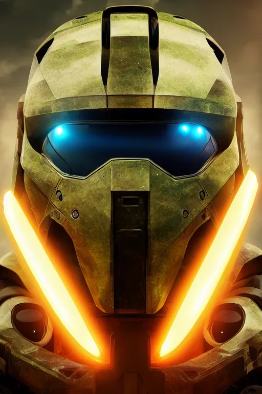 Image similar to robot ninja mask helmet halo master chief radiating a glowing aura global illumination ray tracing hdr fanart arstation by ian pesty and katarzyna da „ bek - chmiel