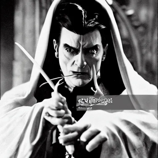 Image similar to charlie sheen as dracula in the 1 9 2 2 film, black and white