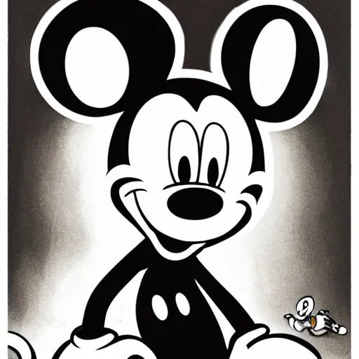 Image similar to drawing of mickey mouse in gloomy style, fear