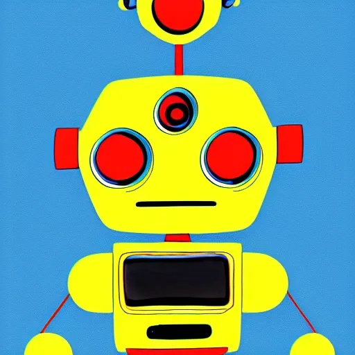 Prompt: Illustration of a cute robot character by Ana Varela, cartoon network, drawing, ink, vivid colors, Trend on Behance Illustration, illustrations for children