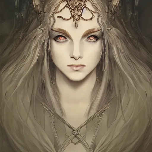 Prompt: portrait of a ranni the witch from elden ring, baroque style, elegant, beautiful, mesmerizing, concept art, highly detailed, artstation, behance, deviantart, inspired by innocent manga, inspired by castlevania concept art, trending, ayami kojima, shinichi sakamoto