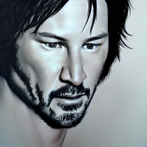 Prompt: intricately detailed semirealistic portrait of johnny silverhand (keanu reeves)