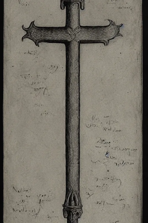 Prompt: realistic medieval etching of a ceremonial dagger, intrincate detail, clear cross hatching, detailed faces. by austin osman spare, occult art, alchemical diagram