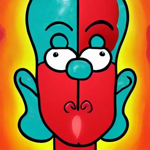 Image similar to handsome squidward portrait, cartoon network, big lips, vivid colors