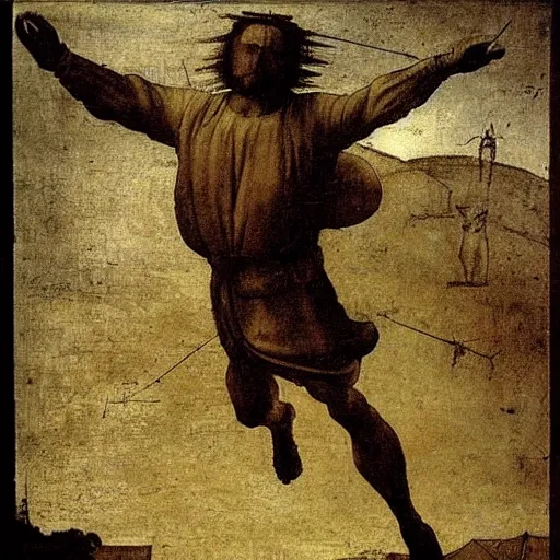 Image similar to clother man jumping by Leonardo da Vinci