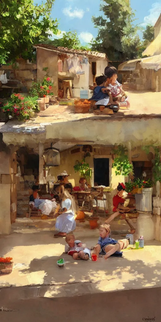 Image similar to Painting of children resting in the shade of a patio in a rural village by Cushart Krenz