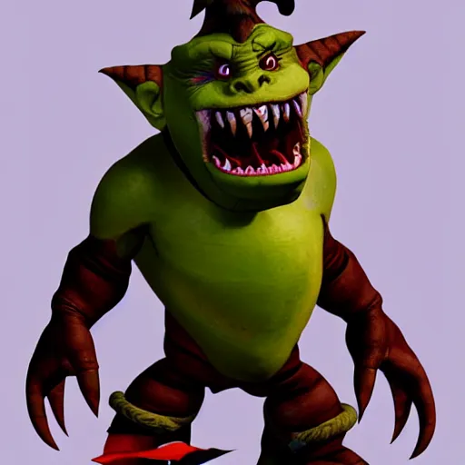 Prompt: character 3 d concept art page of a cute wacky humanoid orc with a coat as an enemy in spyro the dragon video game concept art, spyro trilogy remaster concept art, playstation 1 era graphics, activision blizzard style, 4 k resolution concept art