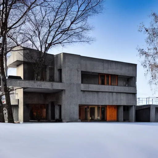 Image similar to brutalist modern house in winter