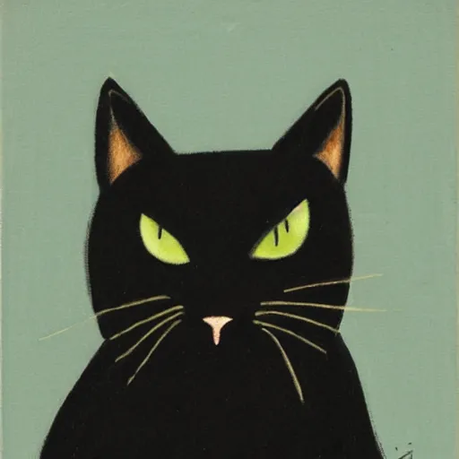 Image similar to a black cat in the style of gertrude abercrombie