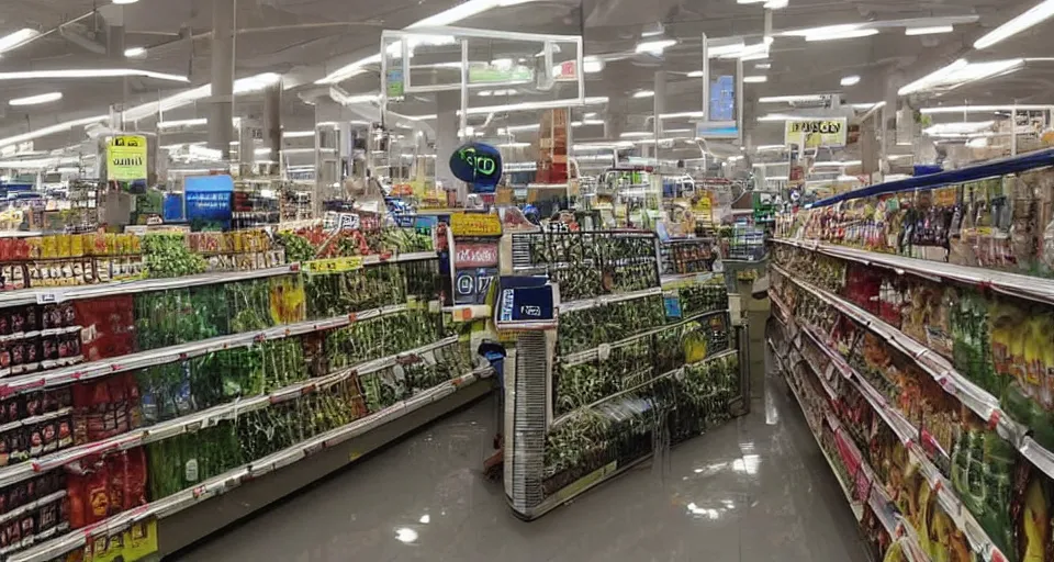 Prompt: a photo of a german grocery store called globus being flooded