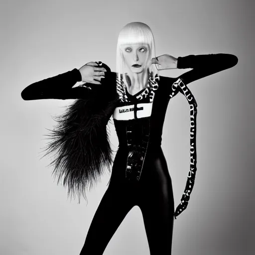 Image similar to zeff black and white photoshoot die antwoord ninja