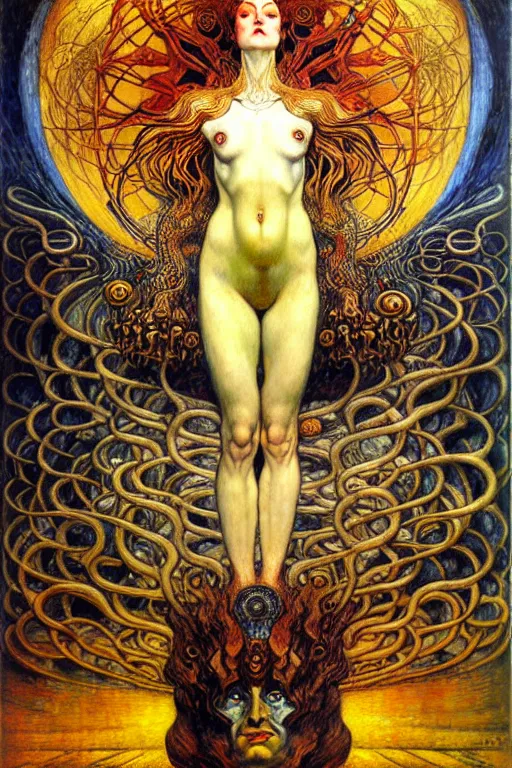 Image similar to Divine Chaos Engine by Karol Bak, Jean Delville, William Blake, Gustav Klimt, and Vincent Van Gogh, symbolist, visionary