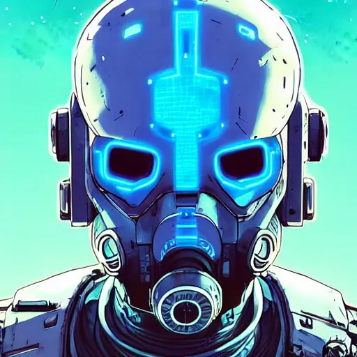 Prompt: cell shaded portrait of a cybernetic blue bald soldier with glowing blue eyes as Borderlands 3 concept art, llustration, post grunge, concept art by josan gonzales and wlop, by james jean, Victo ngai, David Rubín, Mike Mignola, Laurie Greasley, highly detailed, sharp focus,alien,Trending on Artstation, HQ, deviantart, art by artgem