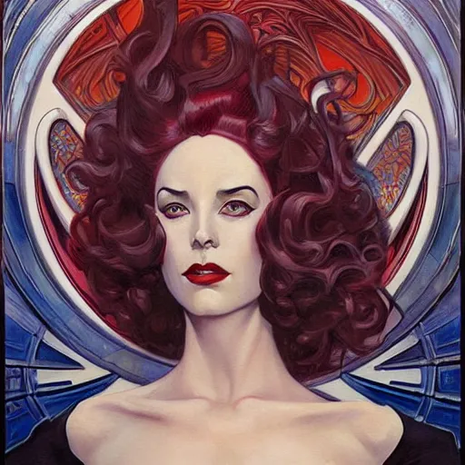 Image similar to a streamline moderne, art nouveau, dieselpunk painting in the style of donato giancola, and in the style of charlie bowater, and in the style of charles dulac. symmetry!!, smooth, sharp focus, semirealism, intricate ultrafine background detail.