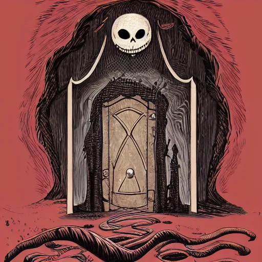 Prompt: the door beyon the void by tim doyle and chris leib, from nightmare before christmas | detailed | elegant | trending on artstation