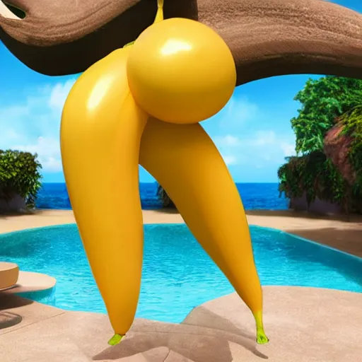 Prompt: michael jackson in bikini riding a big banana in pool, detailed face, 4 k, high details, sharp focus, octane render, volumetric light