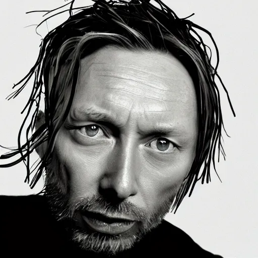 Prompt: thom yorke face made off spaghetti,