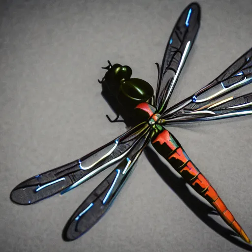 Image similar to dslr photo still of a diagram of a mechanical dragonfly in kanji, 8 5 mm, f 1. 8,