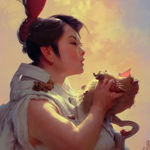 Prompt: a very angry piggy rabbit, by Stanley Artgerm Lau , greg rutkowski, thomas kindkade, alphonse mucha, loish, norman Rockwell