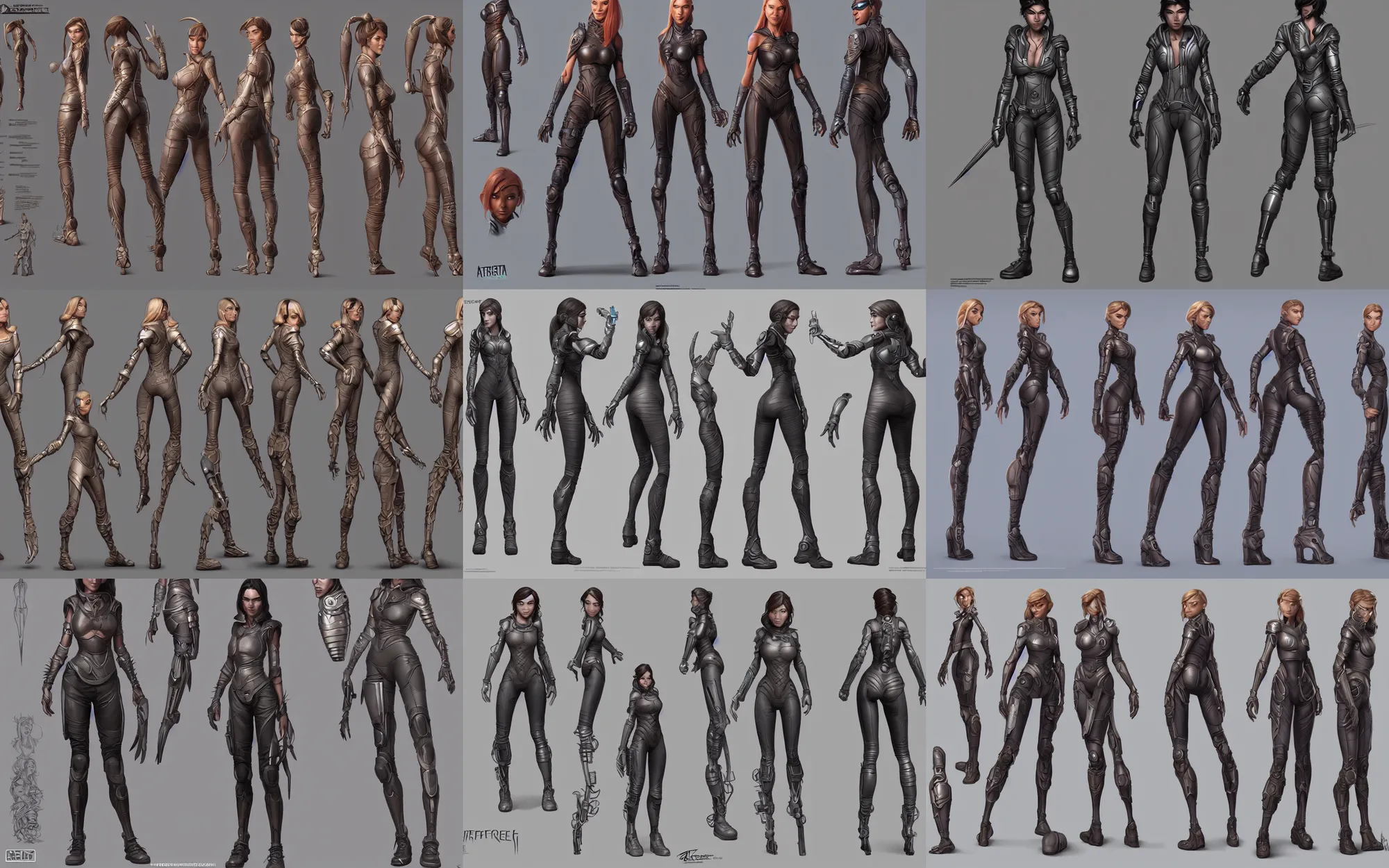 Prompt: weta disney pixar movie character sheet, female badass cyberpunk, by artgerm and charles freger, character sheet, unreal engine, metahumans