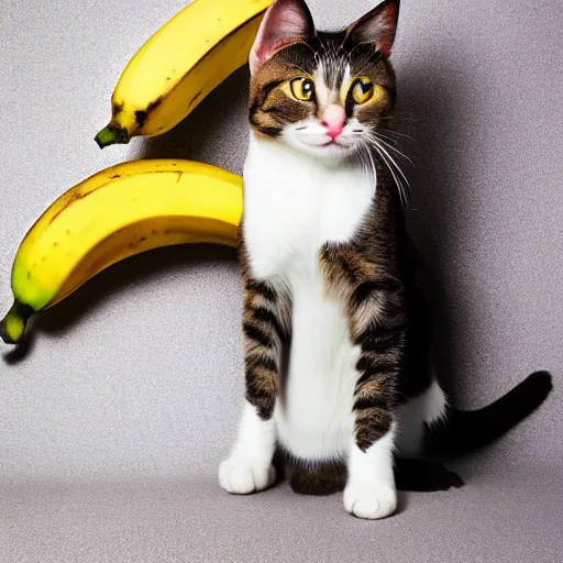 Image similar to a cat with banana on his head, professional photography