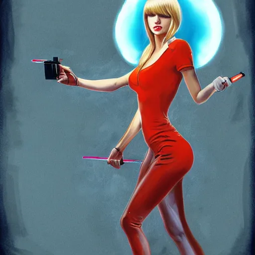 Image similar to full body shot of Taylor Swift cosplaying as Alex from Clockwork Orange, detailed and accurate, by artgerm, deviantart