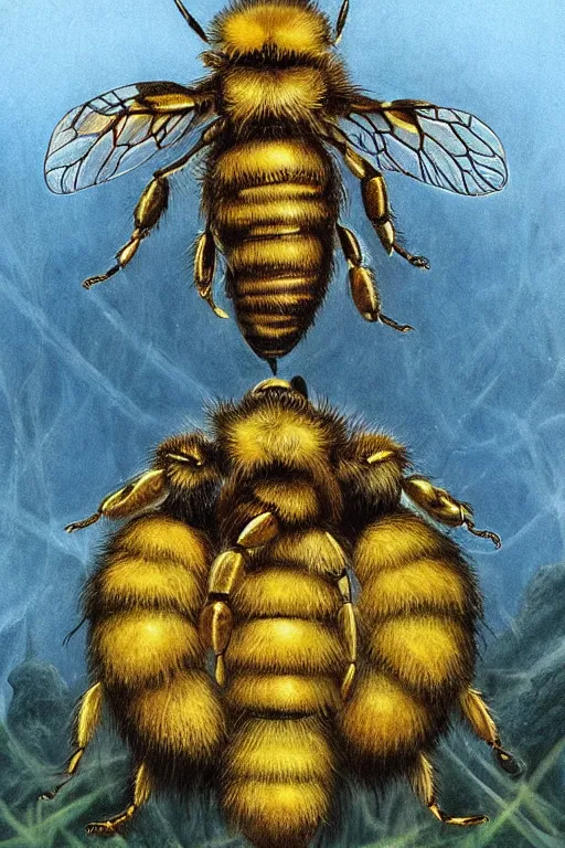 Prompt: artwork by john howe of a fungal killer bee