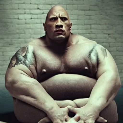 Image similar to morbidly obese dwayne johnson floating in a space