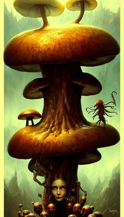 Image similar to exquisite imaginative imposing weird creature movie poster art humanoid hype realistic mushroom movie art by : : weta studio tom bagshaw james jean frank frazetta