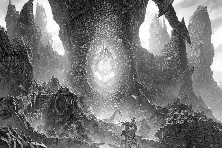 Image similar to black and white point perspective dungeon cozy fantasy dungeon you find the burrowed lair of swordlore, the full worm,by artgerm and Craig Mullins, James Jean, Andrey Ryabovichev, Mark Simonetti and Peter Morbacher 16k