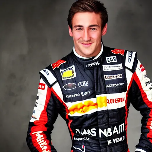 Image similar to a realistic detailed photo of a handsome guy who is an f 1 driver