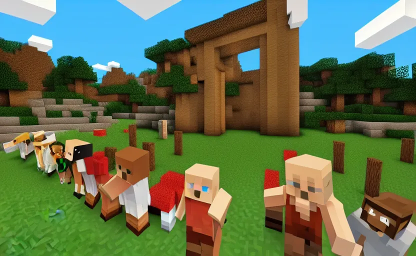 Image similar to Nostalgic Minecraft server with friends