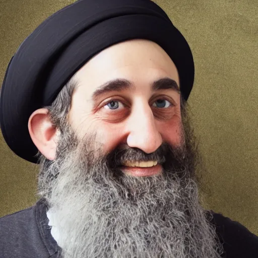 Prompt: award winning anachrome studio portrait of an a bearded jewish rabbi with warm and loving eyes