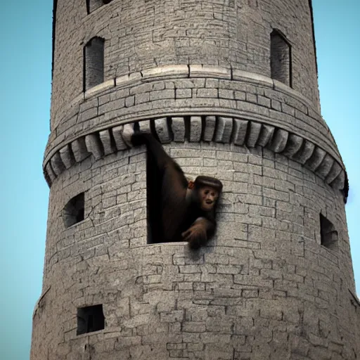 Prompt: 3 d rendering of a monkey climbing on galata tower, in the style of untitledarmy, octane render, blender render, unreal engine, digital 3 d art