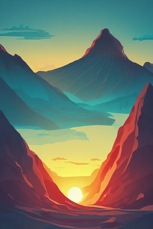 Image similar to sunrise mountain water vector illustration digital art by james gilleard trending on artstation