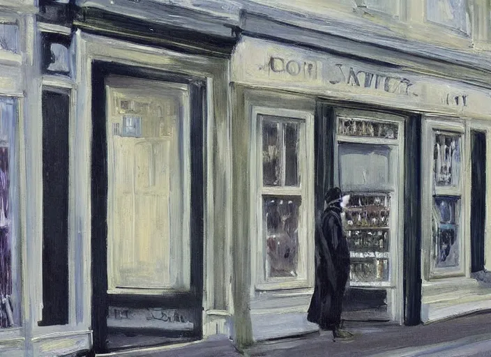 Image similar to artwork painting of storefront by john singer sargent