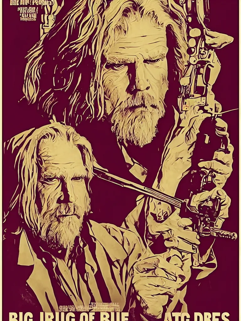 Image similar to art of The Dude from the big lebowski, jeff bridges, poster the style of Moebius