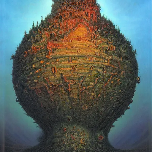 Image similar to a hybrid of the mandelbox and a barren hellscape populated by demons, illustrated by thomas kincade and wayne douglas barlowe, hyperrealism