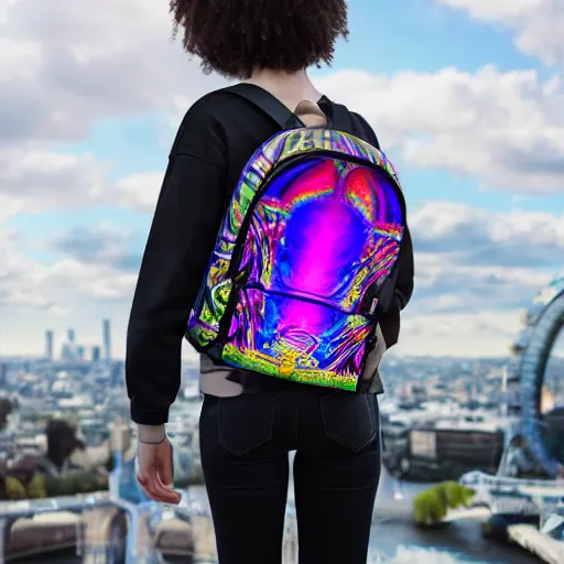 Prompt: psychedlic demonic iridescent London web pug plastic loch backpack , by Benoit B. Mandelbrot and Brothers Hildebrandt and Artemisia Gentileschi , synthwave , fine art , tarot card