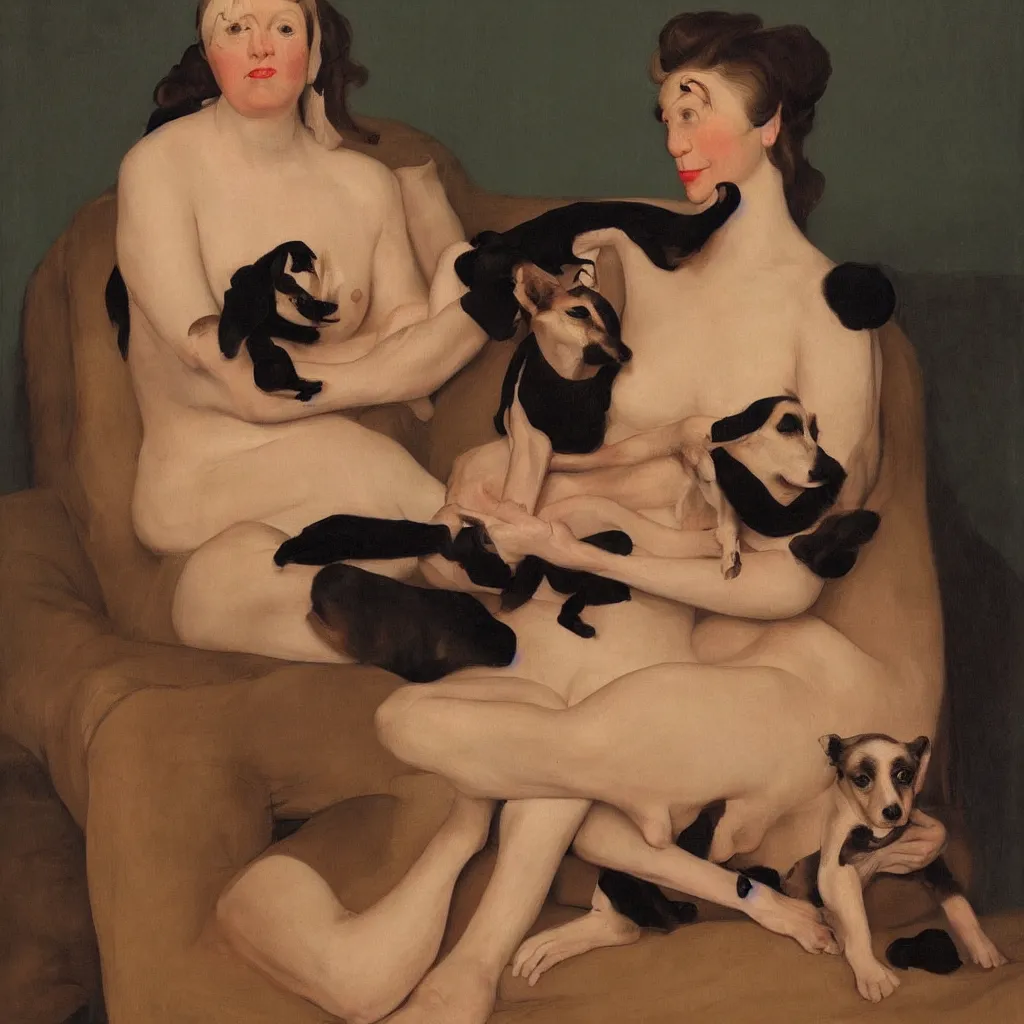 Image similar to woman and dog by John Currin