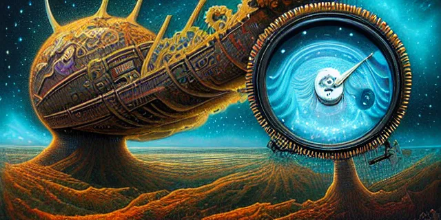 Prompt: painting hyperdetailed a watch face nebulapunk by dan seagrave and tomasz alen kopera and simon stahlenhag