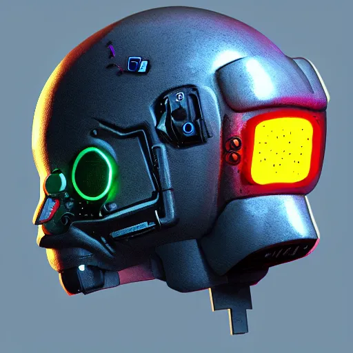 Image similar to cyberpunk helmet in the shape of a bird with stickers, a beak, glowing leds, no reflections, concept art, artstation, high details, stickers