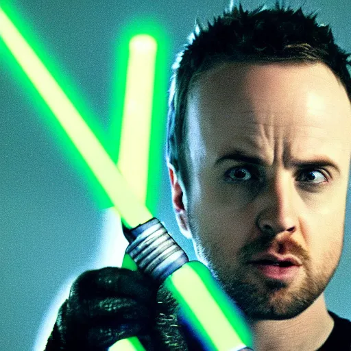 Prompt: jesse pinkman with a lightsaber