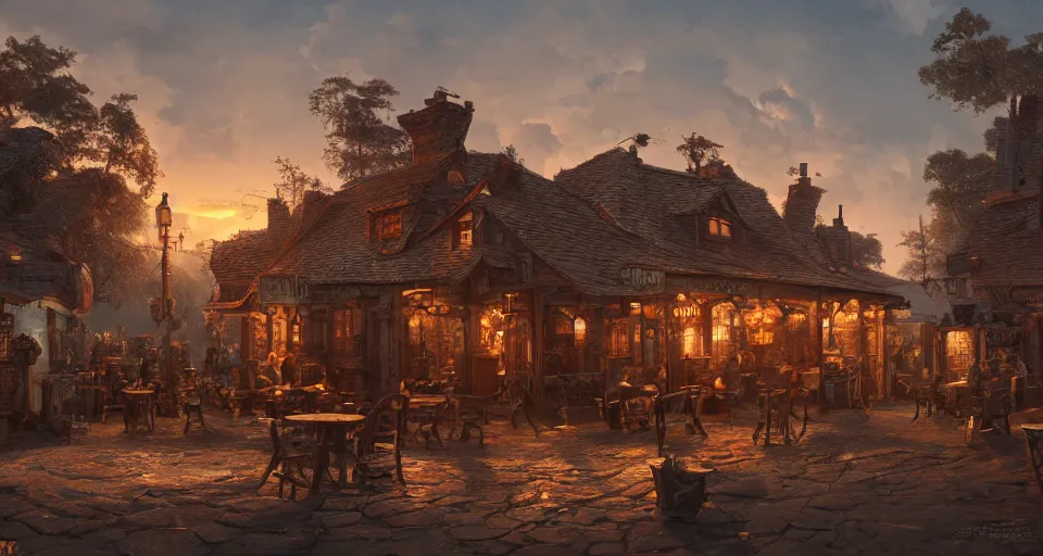 Prompt: tavern, hyperdetailed, artstation, cgsociety, golden hour 8 k